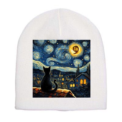 Halloween Starry Night Black Cat Comma La Kamala Harris Short Acrylic Beanie