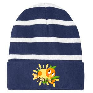 Hello Sunshine! Orange Bird (White Background) Striped Beanie with Solid Band