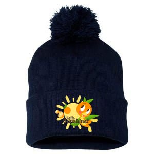 Hello Sunshine! Orange Bird (White Background) Pom Pom 12in Knit Beanie