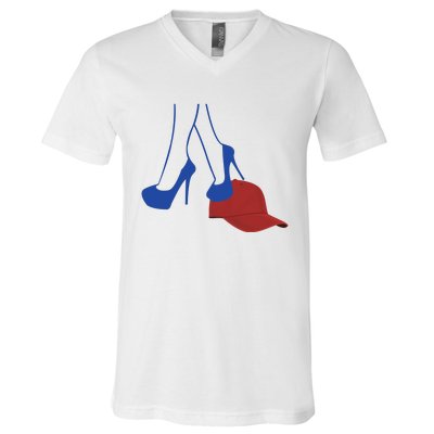 Heels Stepping On Red Hat V-Neck T-Shirt