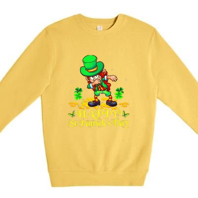 Happy St. Patrick Day Leprechaun Dabbing Ireland Flag Premium Crewneck Sweatshirt