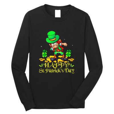 Happy St. Patrick Day Leprechaun Dabbing Ireland Flag Long Sleeve Shirt