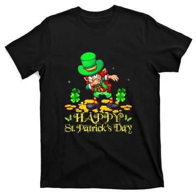 Happy St. Patrick Day Leprechaun Dabbing Ireland Flag T-Shirt