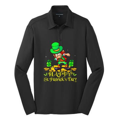 Happy St. Patrick Day Leprechaun Dabbing Ireland Flag Silk Touch Performance Long Sleeve Polo