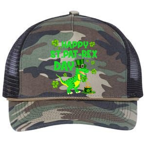 Happy St Pat Rex Day Dinosaur Irish Shamrock St Patricks Day Retro Rope Trucker Hat Cap