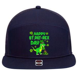 Happy St Pat Rex Day Dinosaur Irish Shamrock St Patricks Day 7 Panel Mesh Trucker Snapback Hat