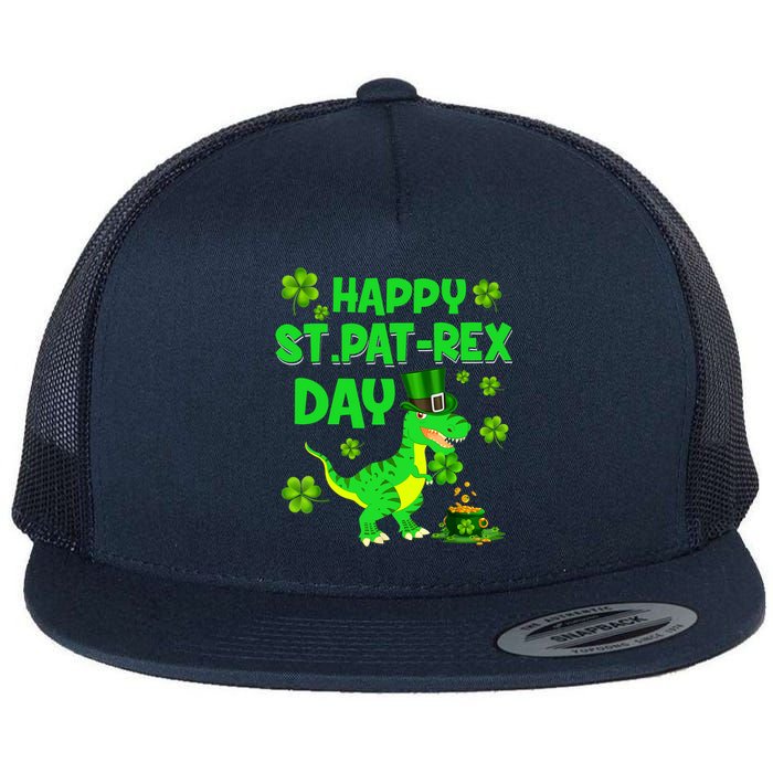 Happy St Pat Rex Day Dinosaur Irish Shamrock St Patricks Day Flat Bill Trucker Hat