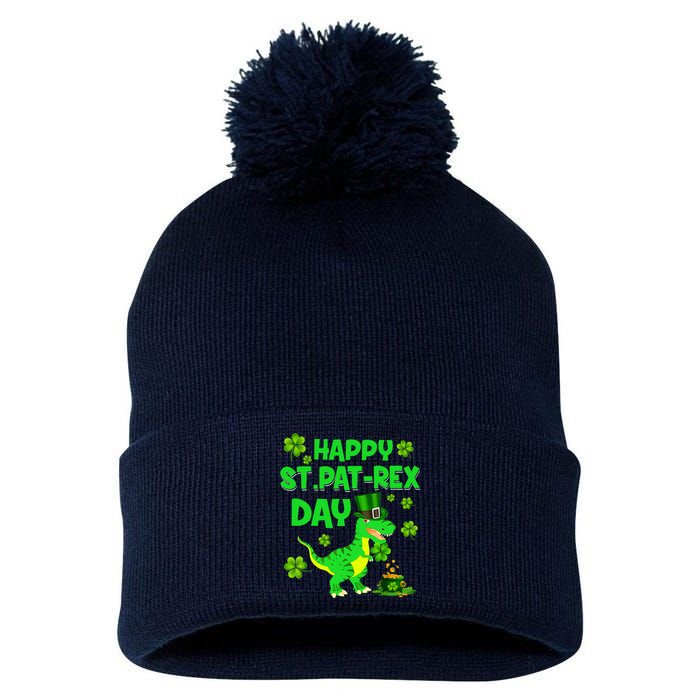 Happy St Pat Rex Day Dinosaur Irish Shamrock St Patricks Day Pom Pom 12in Knit Beanie