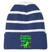 Happy St Pat Rex Day Dinosaur Irish Shamrock St Patricks Day Striped Beanie with Solid Band