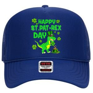 Happy St Pat Rex Day Dinosaur Irish Shamrock St Patricks Day High Crown Mesh Back Trucker Hat