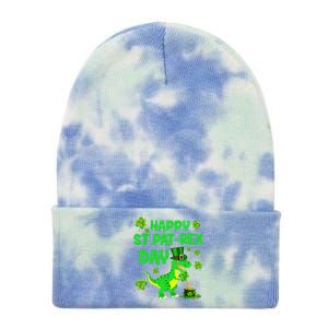 Happy St Pat Rex Day Dinosaur Irish Shamrock St Patricks Day Tie Dye 12in Knit Beanie