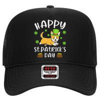 Happy St Patrick's Day Funy Saint Patricks Corgi Dog High Crown Mesh Back Trucker Hat