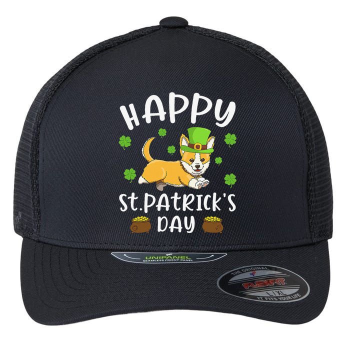 Happy St Patrick's Day Funy Saint Patricks Corgi Dog Flexfit Unipanel Trucker Cap