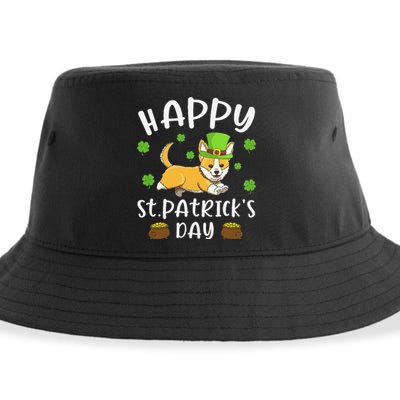 Happy St Patrick's Day Funy Saint Patricks Corgi Dog Sustainable Bucket Hat