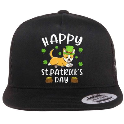 Happy St Patrick's Day Funy Saint Patricks Corgi Dog Flat Bill Trucker Hat