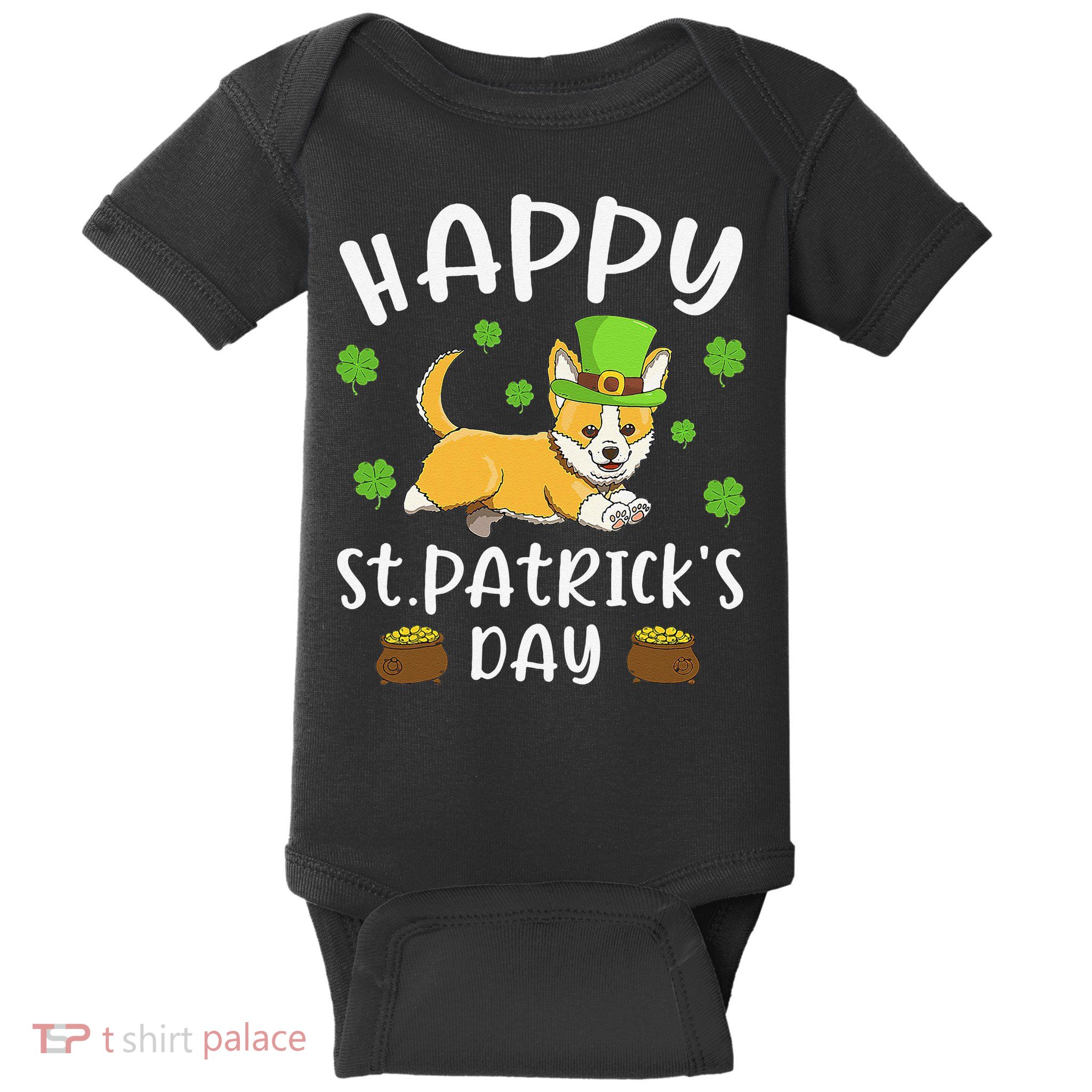 Happy St Patrick's Day Funy Saint Patricks Corgi Dog Baby Bodysuit