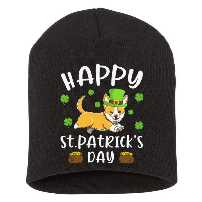 Happy St Patrick's Day Funy Saint Patricks Corgi Dog Short Acrylic Beanie