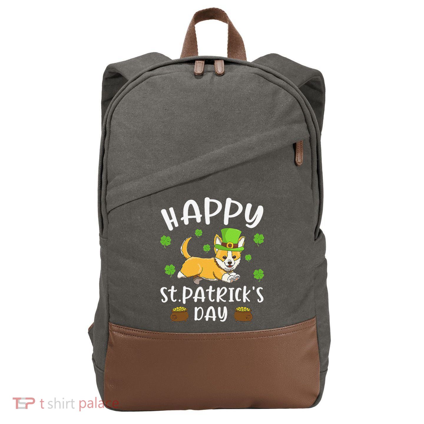 Happy St Patrick's Day Funy Saint Patricks Corgi Dog Cotton Canvas Backpack
