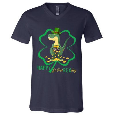 Happy St Pat Rex Day Dinosaur Irish Shamrock St Patricks Day V-Neck T-Shirt