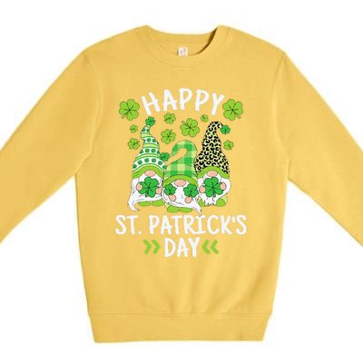 Happy St Patricks Day Gnome Leopard Shamrock Irish Gnomes Premium Crewneck Sweatshirt