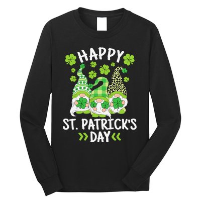 Happy St Patricks Day Gnome Leopard Shamrock Irish Gnomes Long Sleeve Shirt