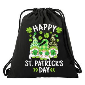 Happy St Patricks Day Gnome Leopard Shamrock Irish Gnomes Drawstring Bag