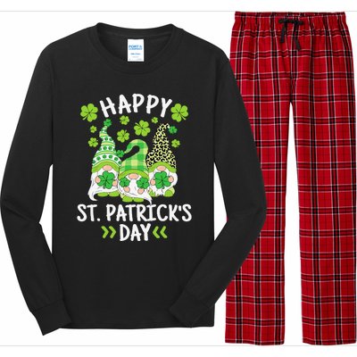 Happy St Patricks Day Gnome Leopard Shamrock Irish Gnomes Long Sleeve Pajama Set