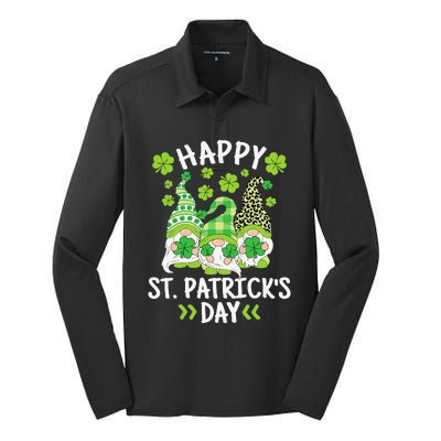 Happy St Patricks Day Gnome Leopard Shamrock Irish Gnomes Silk Touch Performance Long Sleeve Polo