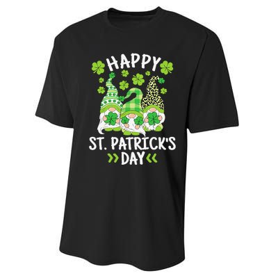 Happy St Patricks Day Gnome Leopard Shamrock Irish Gnomes Performance Sprint T-Shirt