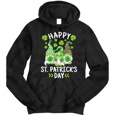 Happy St Patricks Day Gnome Leopard Shamrock Irish Gnomes Tie Dye Hoodie