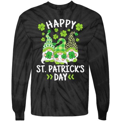 Happy St Patricks Day Gnome Leopard Shamrock Irish Gnomes Tie-Dye Long Sleeve Shirt