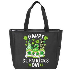 Happy St Patricks Day Gnome Leopard Shamrock Irish Gnomes Zip Tote Bag