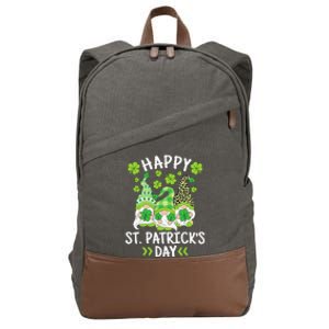 Happy St Patricks Day Gnome Leopard Shamrock Irish Gnomes Cotton Canvas Backpack