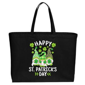 Happy St Patricks Day Gnome Leopard Shamrock Irish Gnomes Cotton Canvas Jumbo Tote