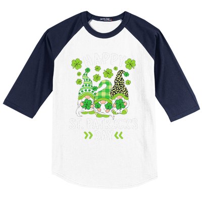 Happy St Patricks Day Gnome Leopard Shamrock Irish Gnomes Baseball Sleeve Shirt