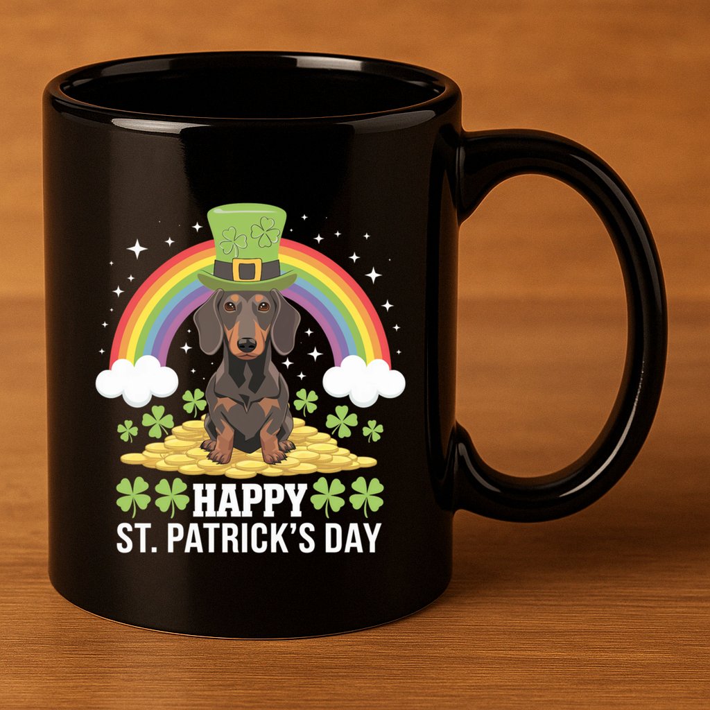 Happy St PatrickS Doxie On Dachshund Dog St Patricks Day Cool Gift 11oz C Handle Ceramic Mug