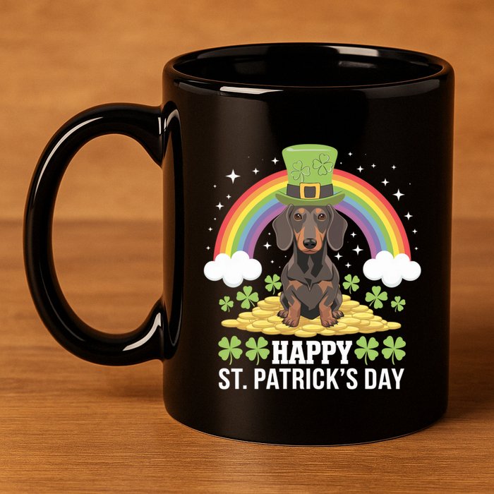 Happy St PatrickS Doxie On Dachshund Dog St Patricks Day Cool Gift 11oz C Handle Ceramic Mug