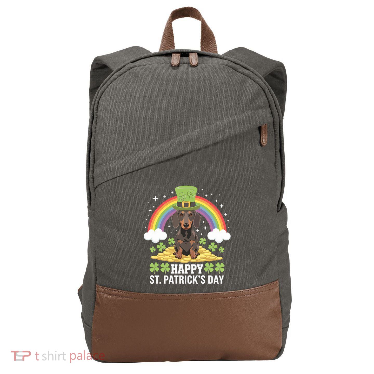 Happy St PatrickS Doxie On Dachshund Dog St Patricks Day Cool Gift Cotton Canvas Backpack