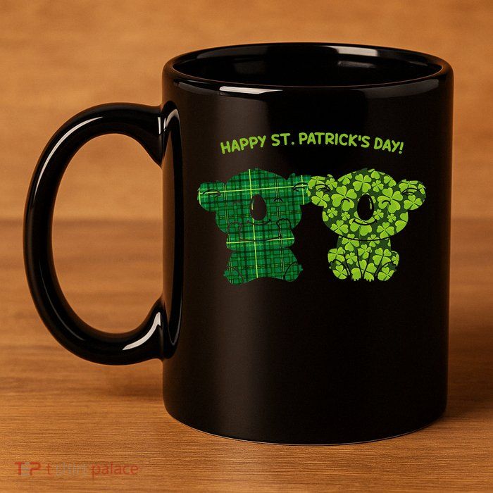 Happy St Patrick's Day Irish Kilt Shamrock Pattern 11oz C Handle Ceramic Mug