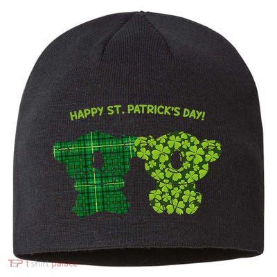 Happy St Patrick's Day Irish Kilt Shamrock Pattern Sustainable Beanie