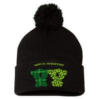 Happy St Patrick's Day Irish Kilt Shamrock Pattern Pom Pom 12in Knit Beanie