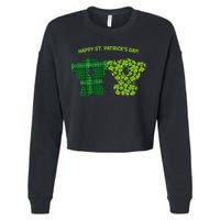 Happy St Patrick's Day Irish Kilt Shamrock Pattern Cropped Pullover Crew