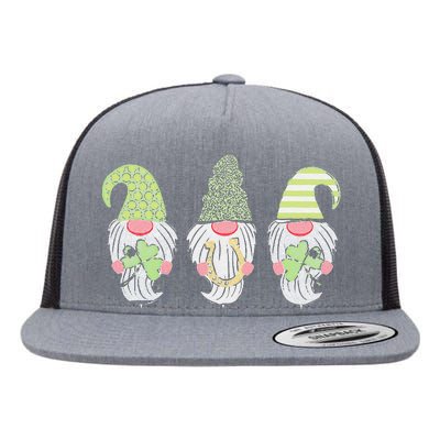 Happy St Patrick's Dayhree Gnomes Shamrock Gift Flat Bill Trucker Hat