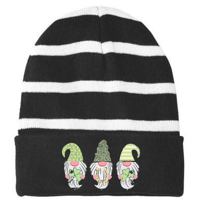 Happy St Patrick's Dayhree Gnomes Shamrock Gift Striped Beanie with Solid Band