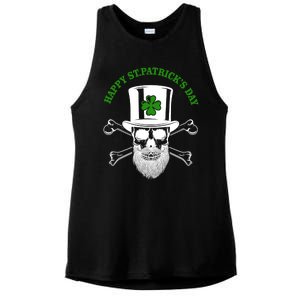 Happy St Patrick's Day Skull Holiday Ladies PosiCharge Tri-Blend Wicking Tank