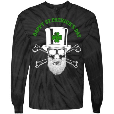 Happy St Patrick's Day Skull Holiday Tie-Dye Long Sleeve Shirt