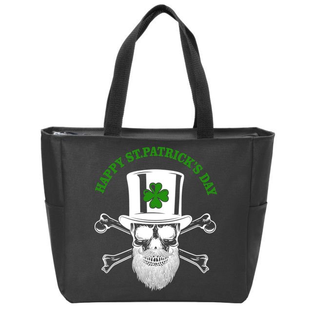 Happy St Patrick's Day Skull Holiday Zip Tote Bag