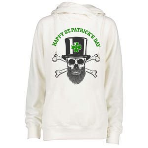 Happy St Patrick's Day Skull Holiday Womens Funnel Neck Pullover Hood