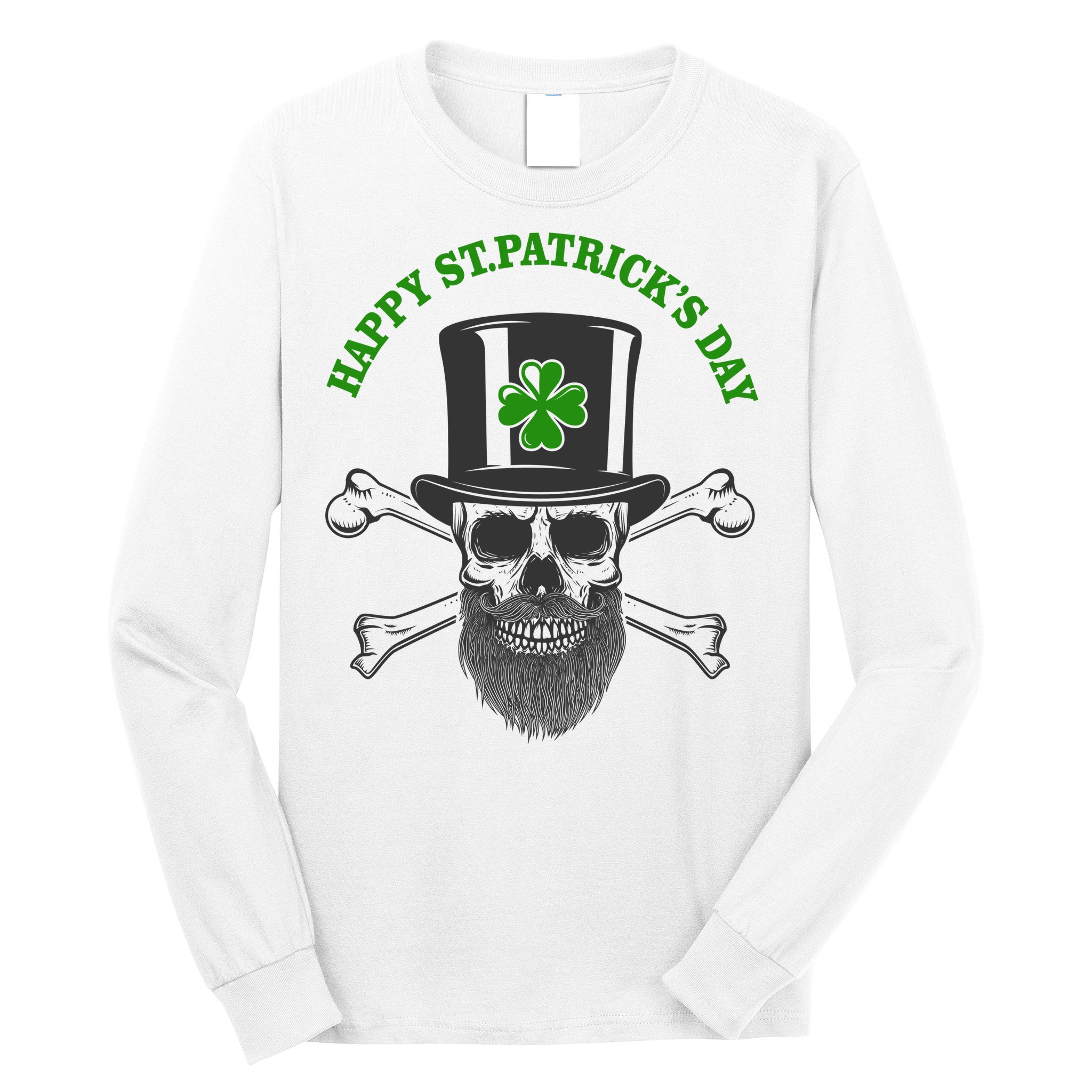 Happy St Patrick's Day Skull Holiday Long Sleeve Shirt