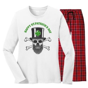 Happy St Patrick's Day Skull Holiday Women's Long Sleeve Flannel Pajama Set 